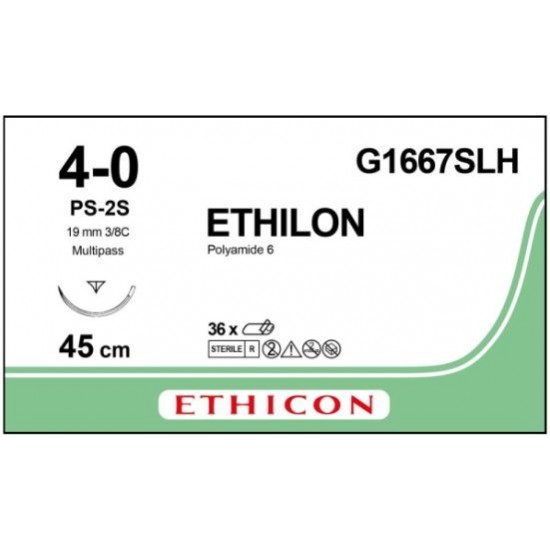 Ethilon G1667SLH Suture 4-0 Green 45cm, 19mm 3/8 Circle Reverse Cutting PRIME Needle (Box of 36)